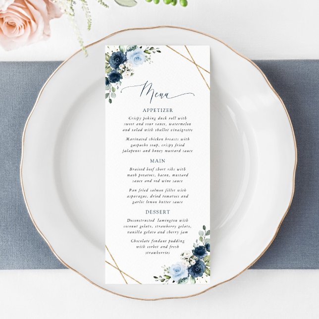 Navy Flowers, Blue Flowers, Boho, Wedding Menu (Creator Uploaded)