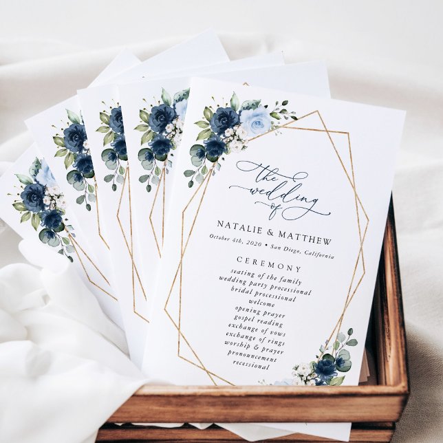 Navy Flowers, Blue Flowers, Boho, Wedding Program (Creator Uploaded)
