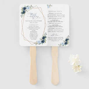 Navy Flowers, Blue Flowers, Boho, Wedding Program Hand Fan