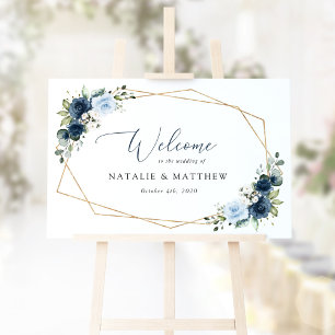 Navy Flowers, Blue Flowers, Boho, Wedding Welcome Poster