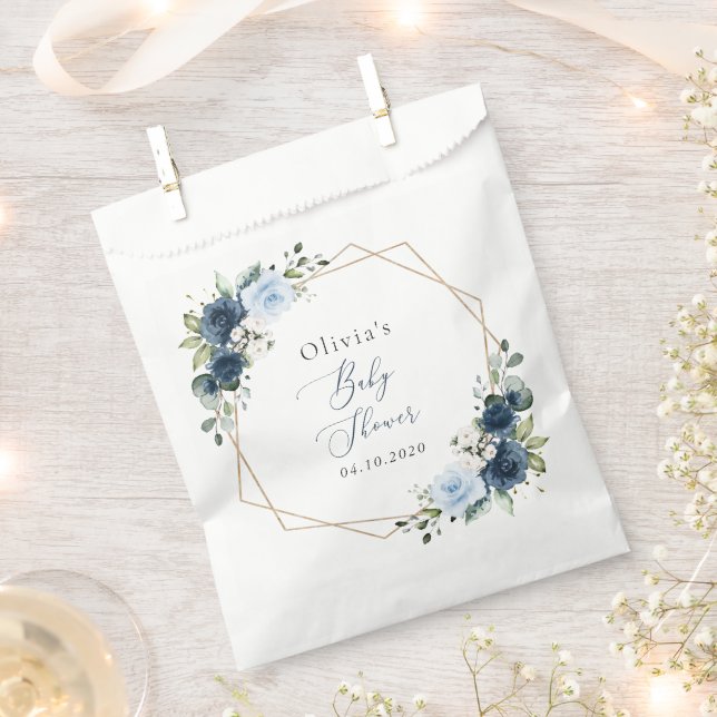 Navy Flowers, Blue Flowers, Greenery, Baby Shower Favour Bags (Clipped)