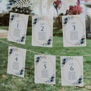 Navy Flowers, Blue Flowers, Seating Chart Cards