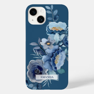 Navy Flowers   Blue Personalized Name Case-Mate iPhone 14 Case
