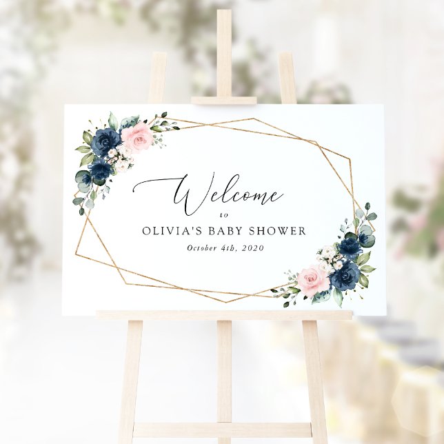 Navy Flowers, Pink Flowers, Baby Shower Welcome Poster (Creator Uploaded)