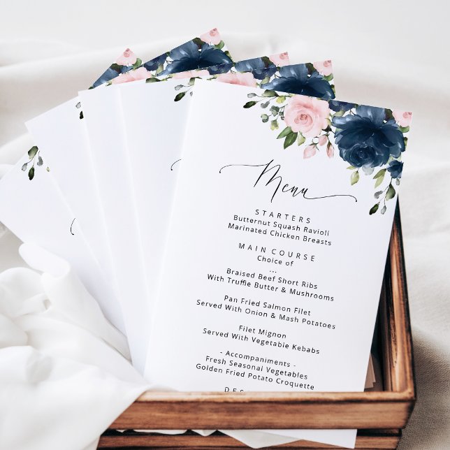 Navy Flowers, Pink Flowers, Bridal Shower Menu (Creator Uploaded)