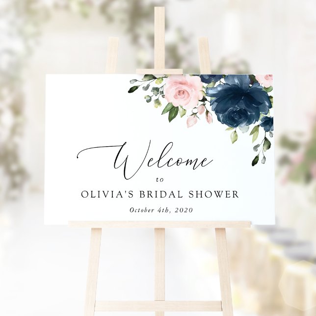 Navy Flowers, Pink Flowers, Bridal Shower Welcome Poster (Creator Uploaded)