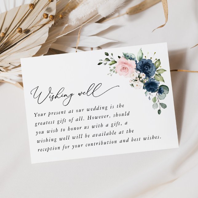 Navy Flowers, Pink Flowers, Floral Wishing Well Enclosure Card (Creator Uploaded)