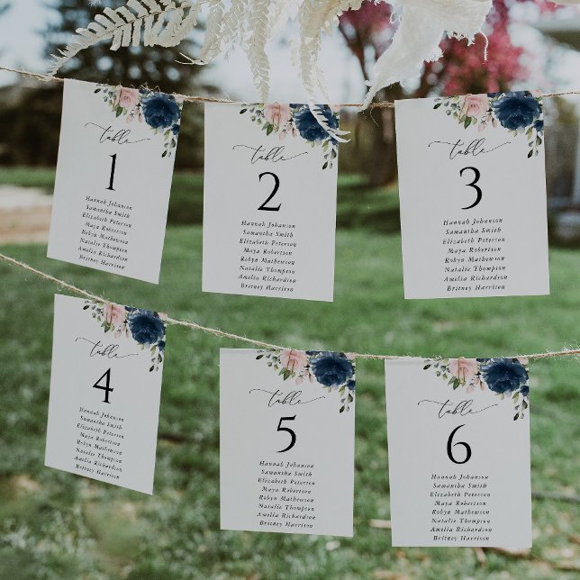Navy Flowers, Pink Flowers, Seating Chart Cards (Creator Uploaded)