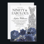 Navy Flowers & Silver Diamond Dress 90th Birthday Invitation<br><div class="desc">Navy Flowers & Silver Diamond Dress 90th Birthday Party Invite

See matching collection in Niche and Nest Store</div>