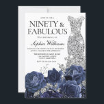 Navy Flowers & Silver Diamond Dress 90th Birthday Invitation<br><div class="desc">Navy Flowers & Silver Diamond Dress 90th Birthday Party Invite

See matching collection in Niche and Nest Store</div>