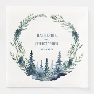 Navy Forest Woodland Spruce Juniper Berries Wreath Napkin