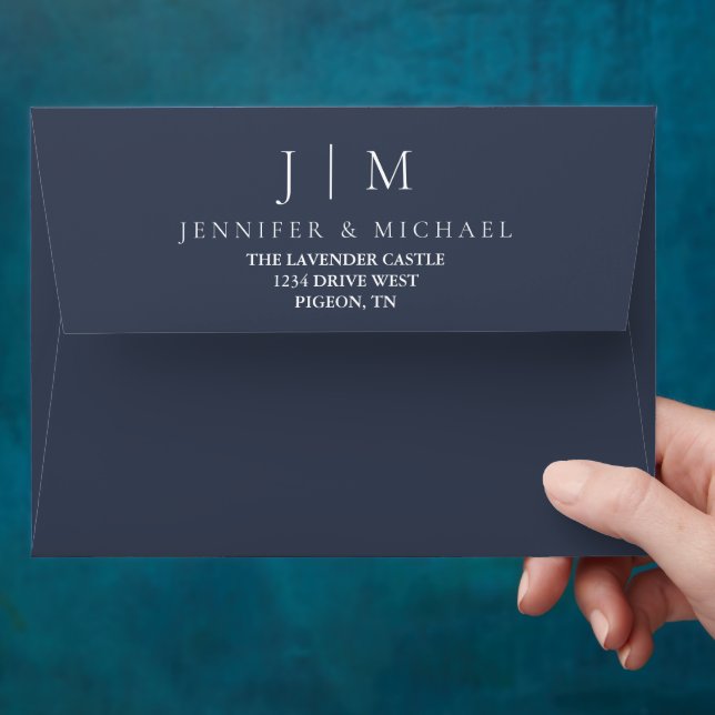 Navy Formal Modern Minimalist Wedding Envelope (Hand)