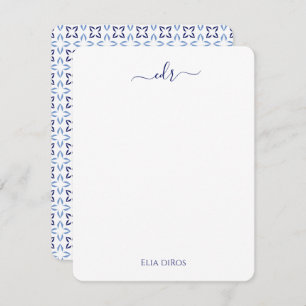 Navy, French Blue & White Monogram Note Card