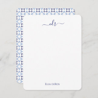 Navy, French Blue & White Monogram Note Card