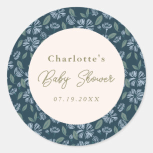 Navy Frost Bloom Floral Baby Shower Custom Classic Round Sticker