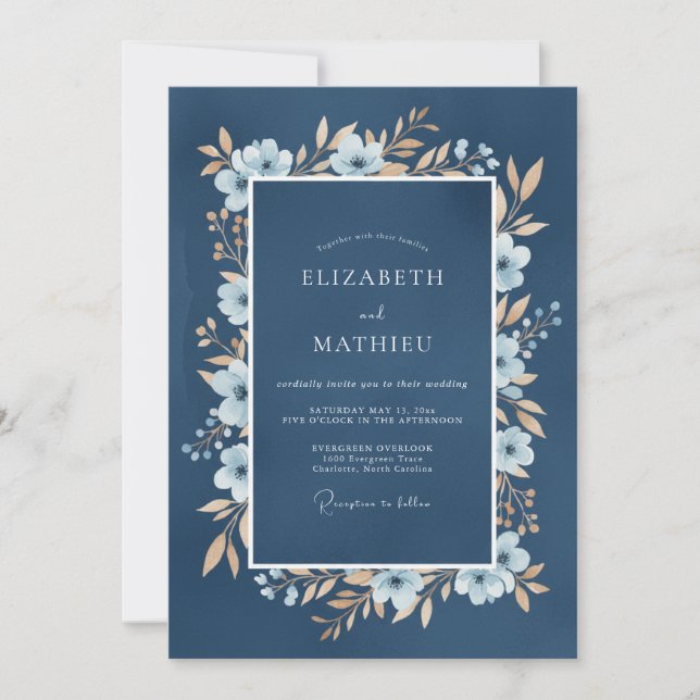 Navy Frosty Winter Wedding Invitation (Front)