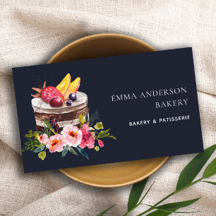 NAVY FRUIT FLORAL CAKE PATISSERIE CUPCAKE BAKERY BUSINESS CARD