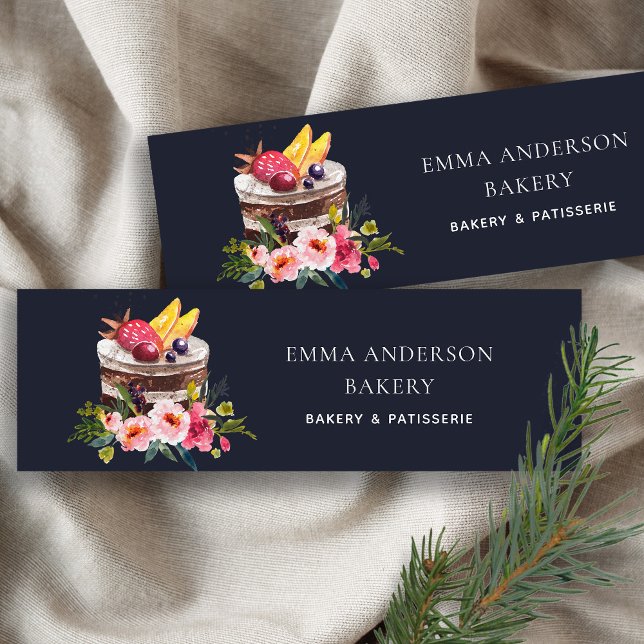NAVY FRUIT FLORAL CAKE PATISSERIE CUPCAKE BAKERY MINI BUSINESS CARD (Creator Uploaded)