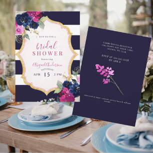 Navy & Fuchsia Floral Bridal Shower Invitation