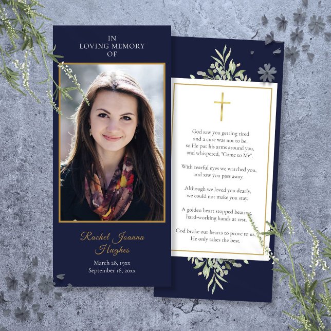 Navy Funeral Memorial Photo Greenery Prayer Card (Navy Funeral Memorial Photo Greenery Prayer Card)