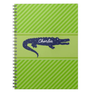 Navy Gator on Green Diagonal Personalised Notebook