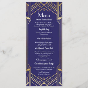 Navy Gatsby Menu Wedding Reception 1920's Art Deco Invitation