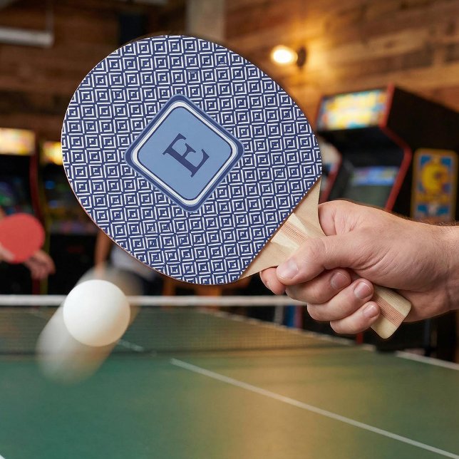 Navy Geometric Chevron Monogram Design Ping Pong Paddle (Creator Uploaded)