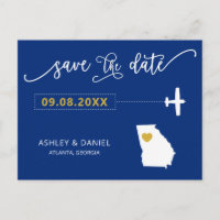 Navy Georgia Wedding Save the Date Map Postcard