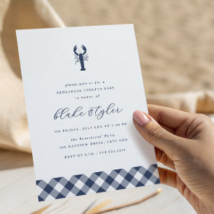 Navy Gingham   Lobster Bake Rehearsal Dinner Invitation