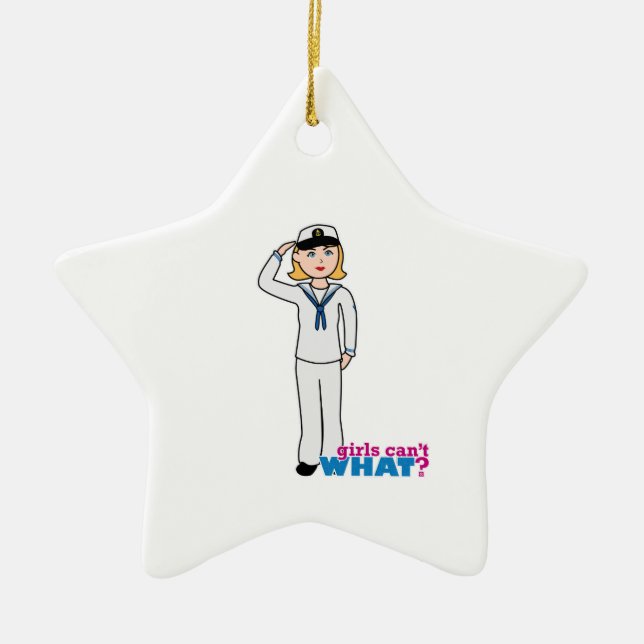 Navy Girl in Sailor Uniform Ceramic Tree Decoration (Front)