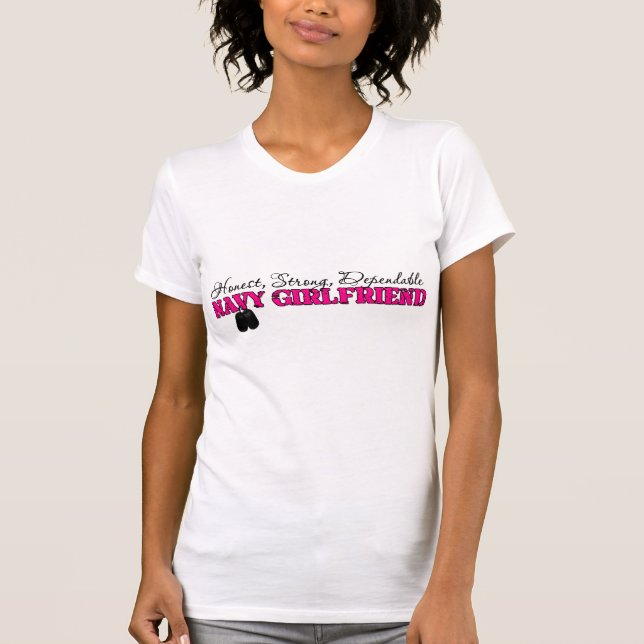 Navy Girlfriend Dog Tag Design T-Shirt (Front)