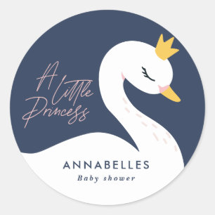 Navy girly elegant beautiful swan baby shower classic round sticker