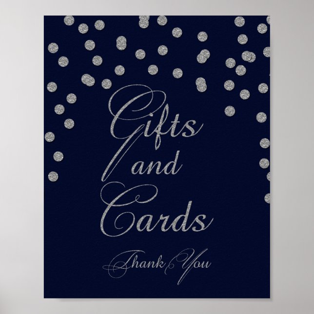 Navy Glitter gifts and cards Sign (Front)