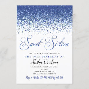Navy Glitter Sweet Sixteen Birthday Invitation