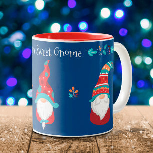 Navy Gnome Sweet Gnome Cute Modern Simple Holiday Two-Tone Coffee Mug