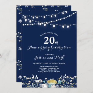 Navy & Gold 20th Wedding Anniversary Invitation