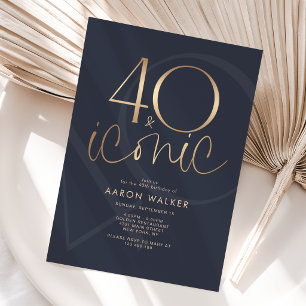 Navy Gold 40 Iconic Birthday Party Invitation Card