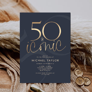 Navy Gold 50 and Iconic Birthday Party Invitation