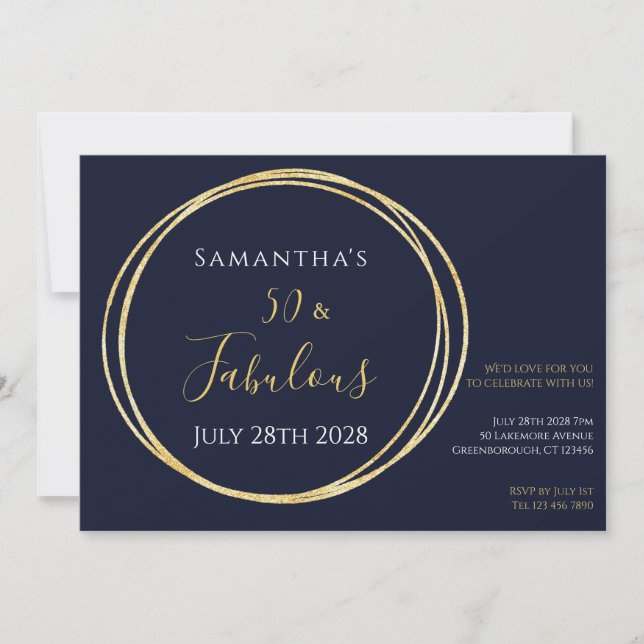 Navy Gold 50th Birthday Party Invitation (Front)