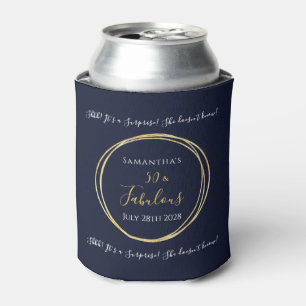 Navy Gold 50th Surprise Birthday Party Favour Can Cooler