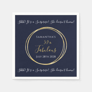  Navy Gold 50th Surprise Birthday Party  Napkin