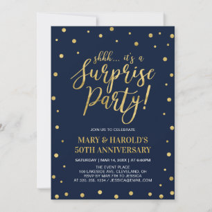 Navy & Gold   50th Surprise Wedding Anniversary Invitation