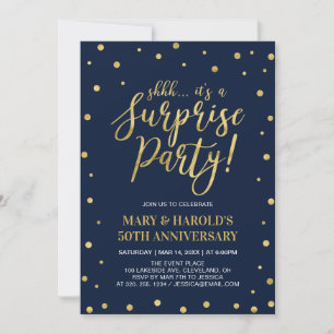 Navy & Gold   50th Surprise Wedding Anniversary Invitation