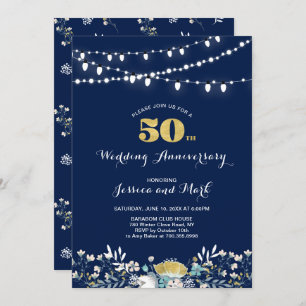 Navy & Gold 50th Wedding Anniversary Invitation