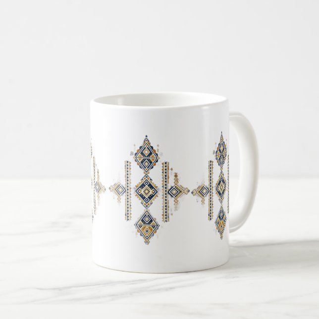 Navy & Gold Abstract Symmetry Design COFFEE MUG (Front Right)