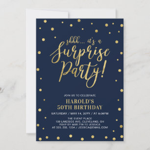 Navy & Gold Adult 50th Surprise Birthday Party Invitation