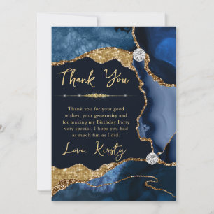 Navy Gold Agate Geode Birthday Thank You Card