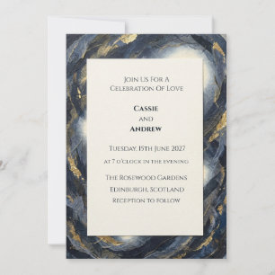 Navy Gold Agate Marble Abstract Wedding Invitation