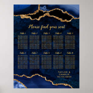Navy Gold Agate Wedding 10 Tables Seating Chart