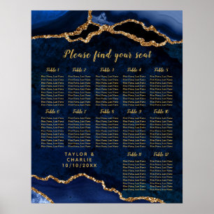 Navy Gold Agate Wedding Seating Chart 12 Table